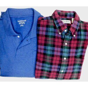 Lot of 2 Men's Long Sleeve Shirts Sz L Saddlebred Cotton Blend & LL Bean Flannel